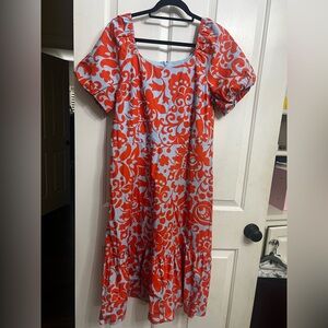 Talbots Coral and Blue Floral Midi Dress